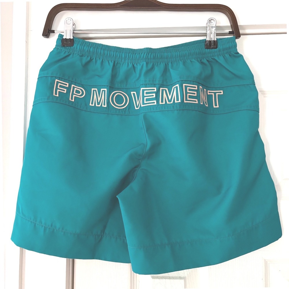 Free People FP Movement The Way Home Shorts Teal Blue Smocked Waist Small NEW - Picture 2 of 5